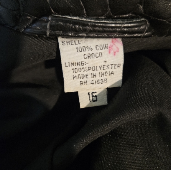 VTG 90s Together 100%Genuine Leather Cow Croc Indian Made Coat Size 16 - Picture 6 of 6